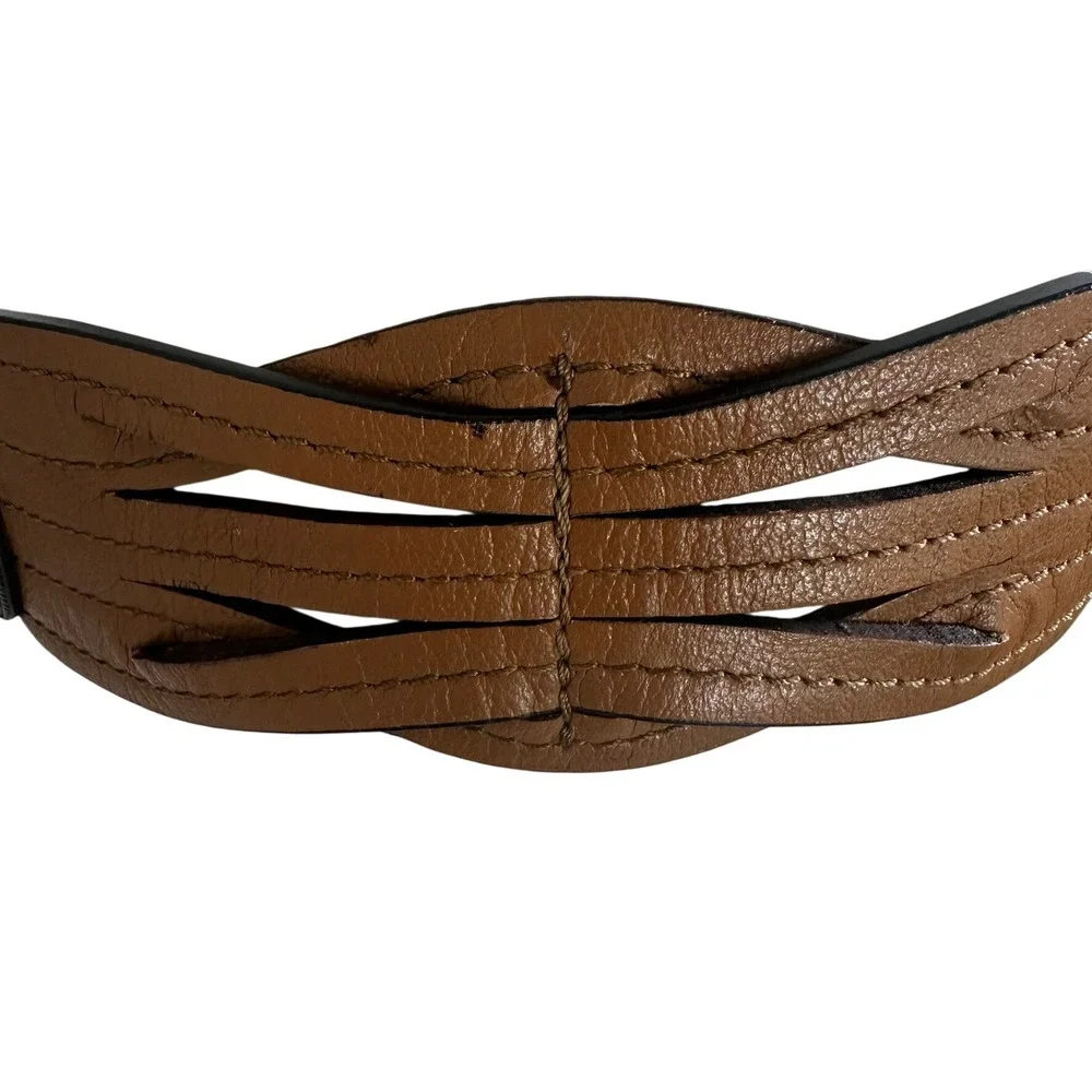 Chico's‎ Brown Leather Medallion Statement Belt Bronze Ornate Boho Wide NEW